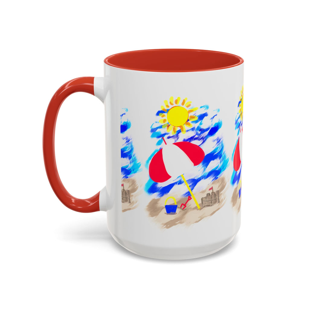 Beach Scene Coffee Mug – Summer Umbrella, Sun & Sandcastle Accent Mug