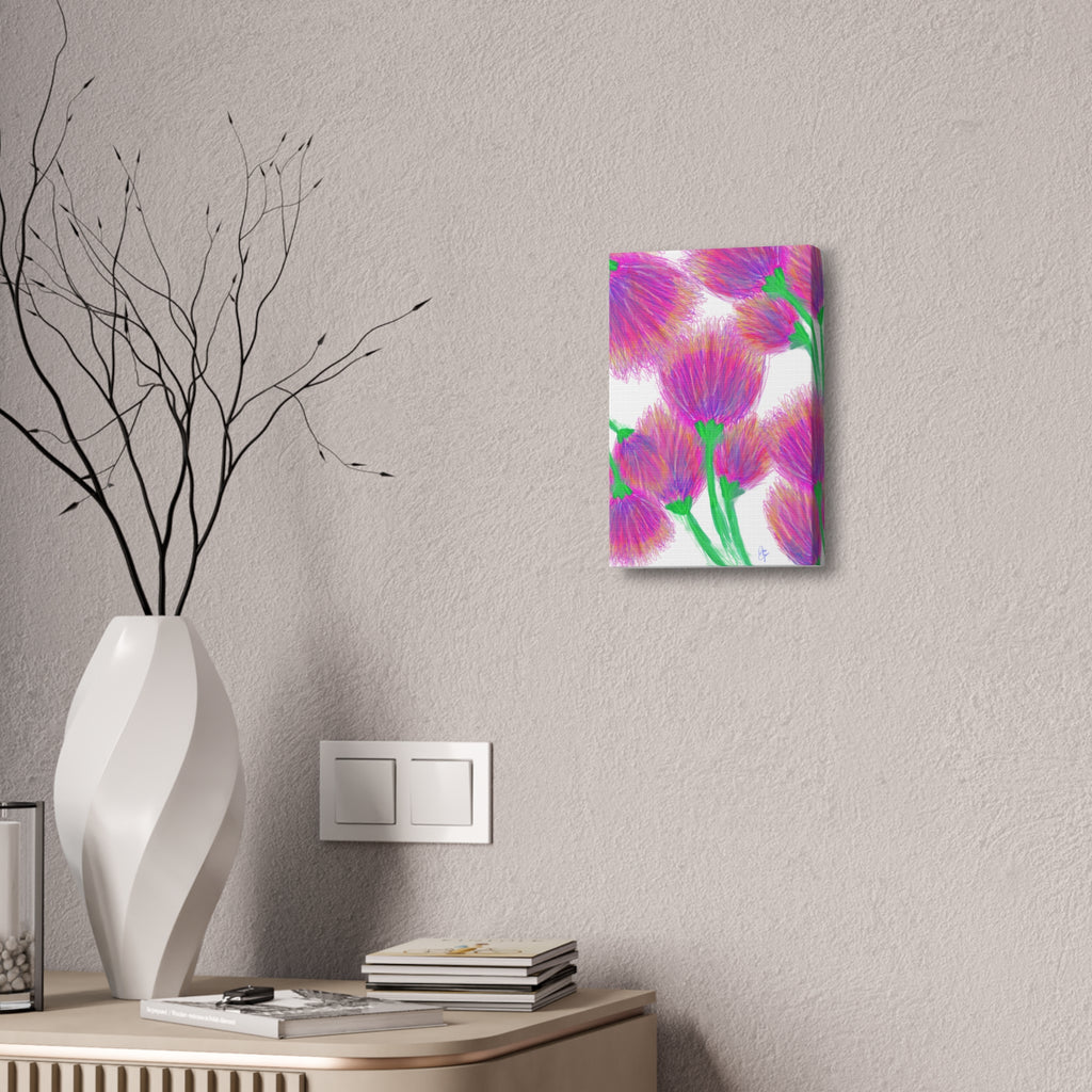 Floral Burst Canvas Print — Vibrant Pink Thistles Stretched Wall Art
