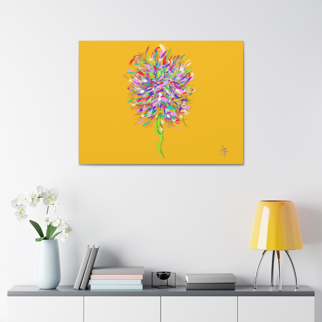 Abstract Floral Burst Canvas Print — Colorful Flower Wall Art on Deep Blue