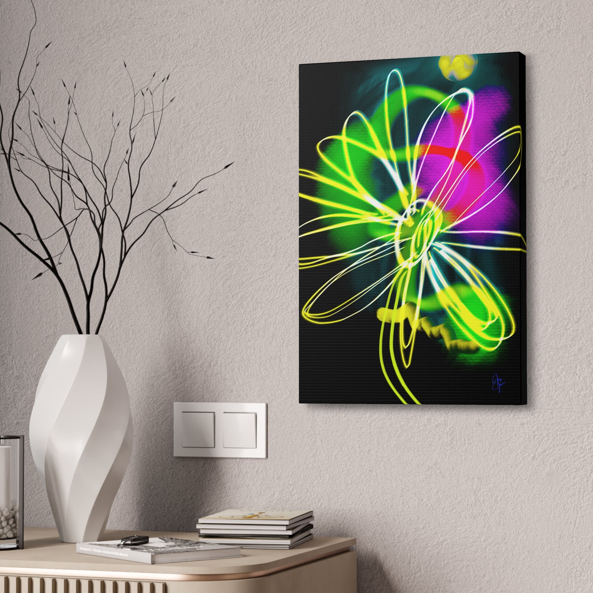 Neon Bloom Canvas Print — Abstract Floral Wall Art (Stretched 1.5")