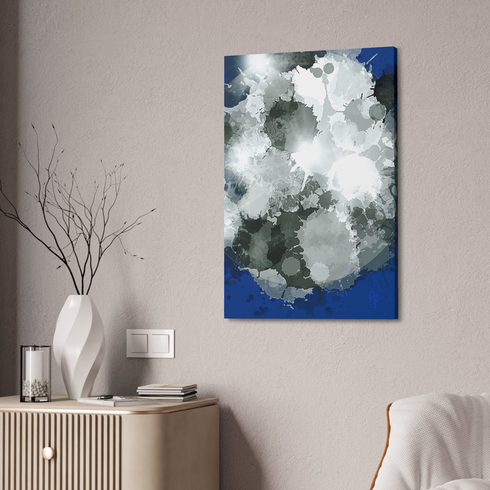 Abstract Gray Ink Splash Canvas