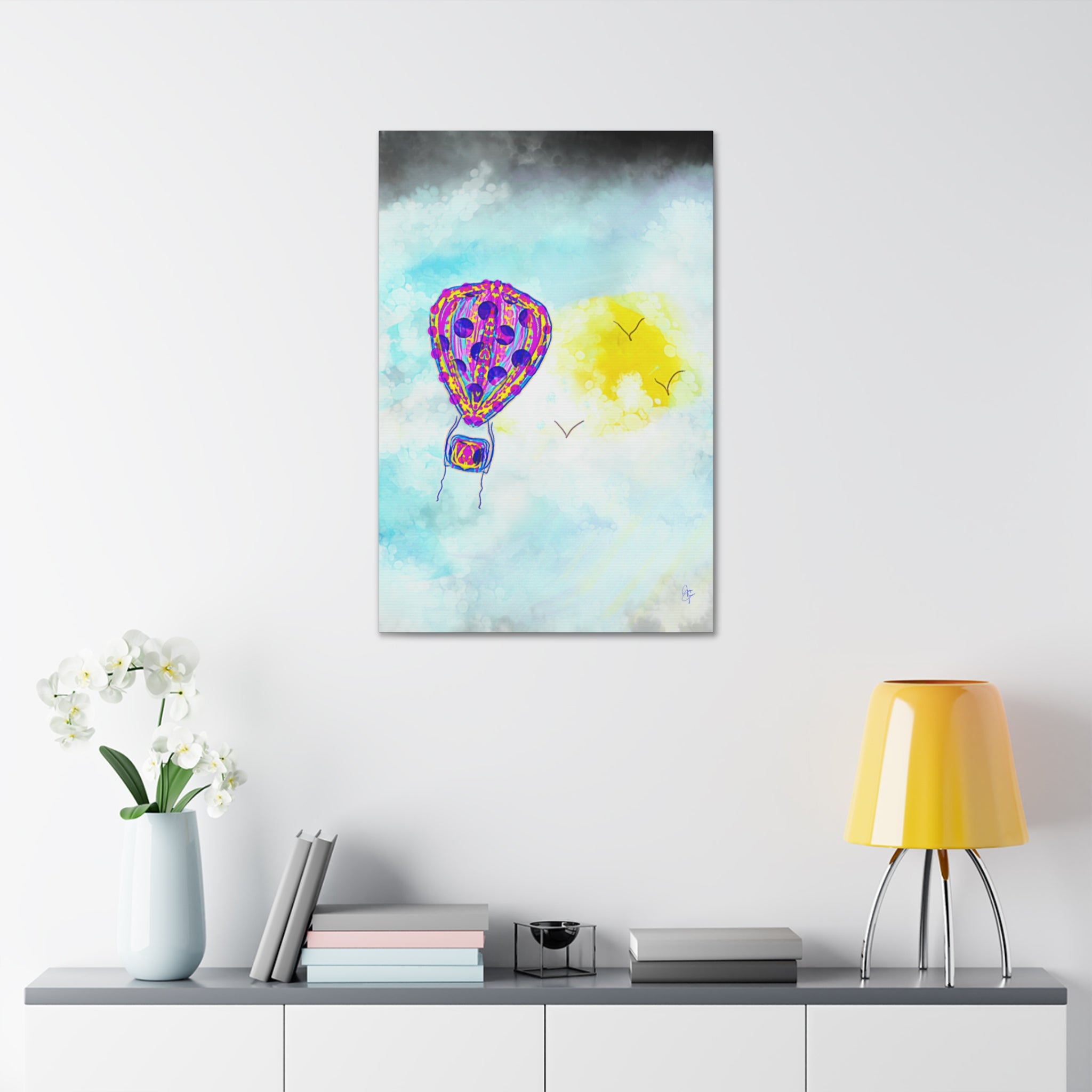 Hot Air Balloon Canvas Art – Whimsical Sunshine Nursery Wall Décor (Stretched Canvas)