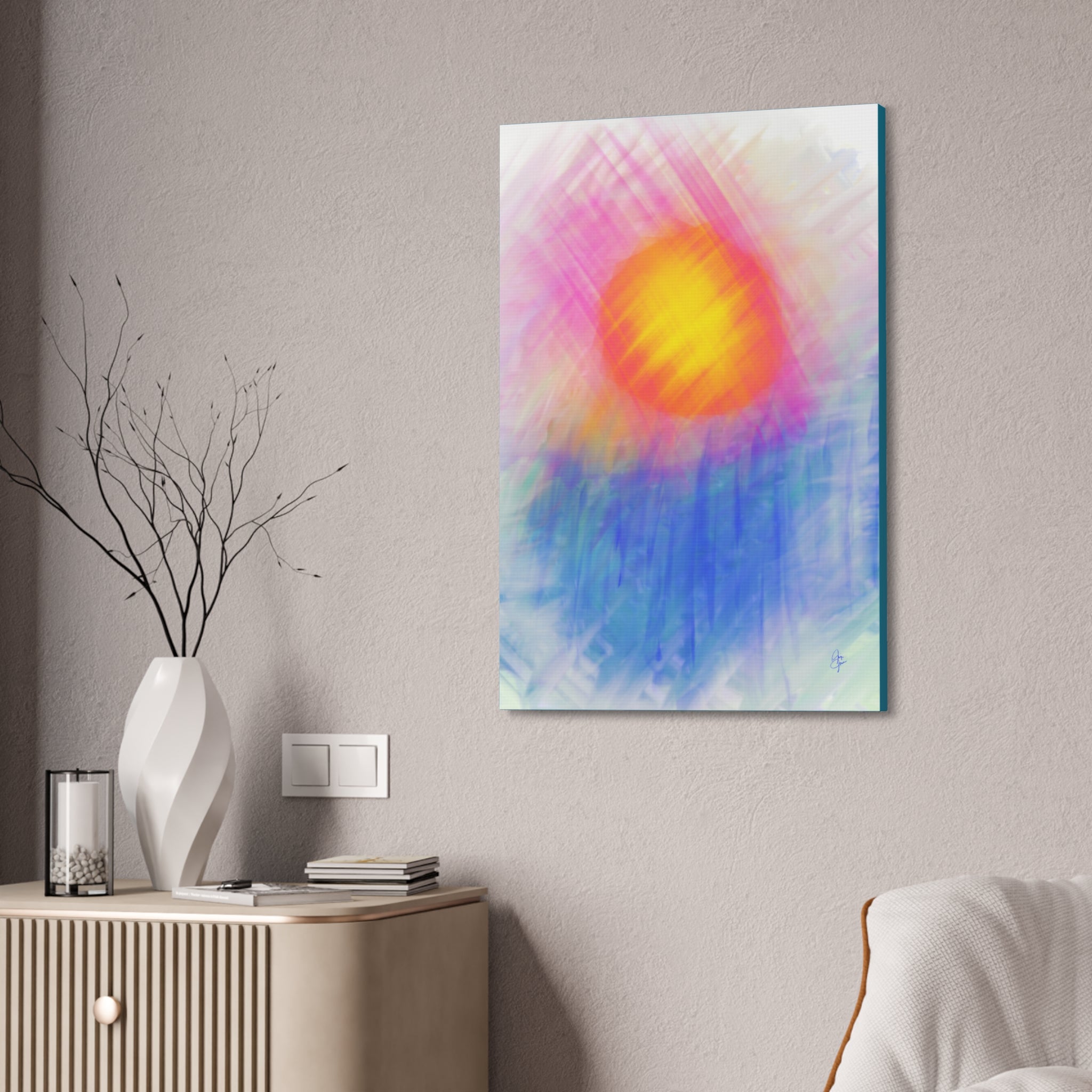 Abstract Sunrise Canvas Art - Vibrant Pink & Orange Sun Stretched Canvas