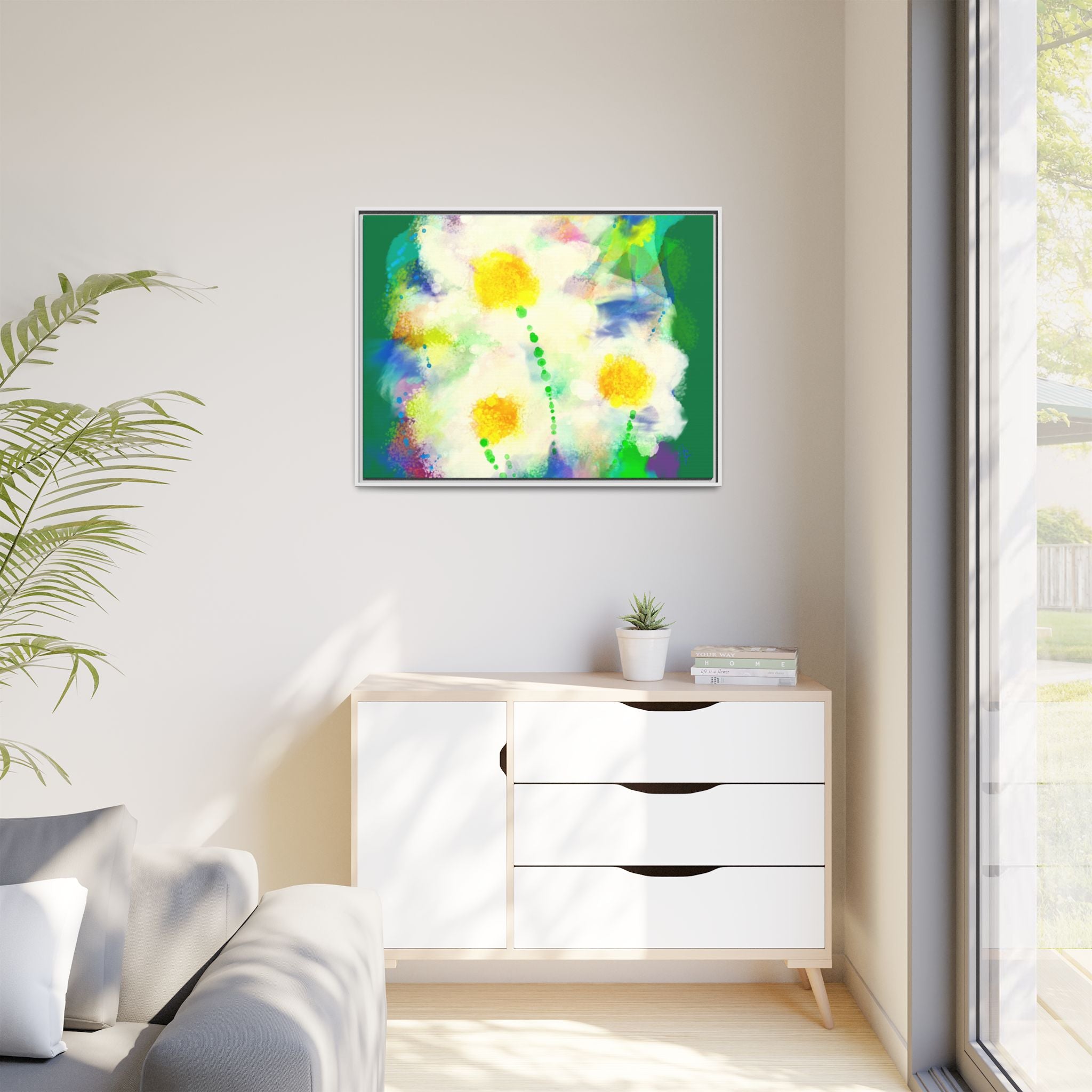 Framed Matte Canvas - Watercolor Yellow Floral Abstract Wall Art