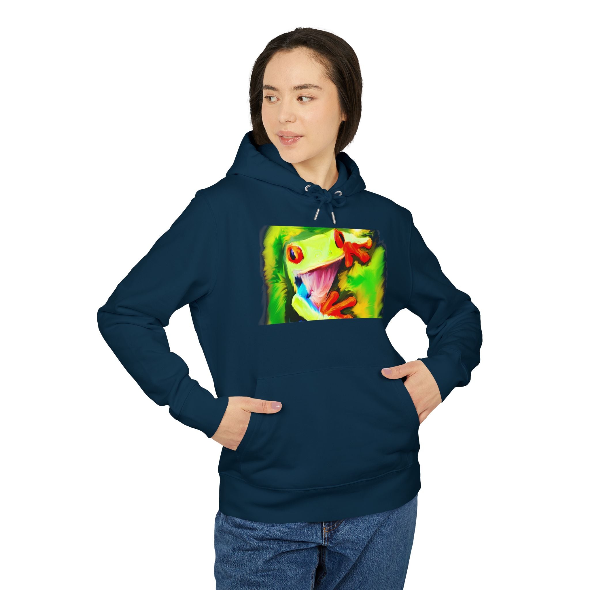 Tropical Red-Eyed Tree Frog Hoodie — Colorful Wildlife Graphic Pullover