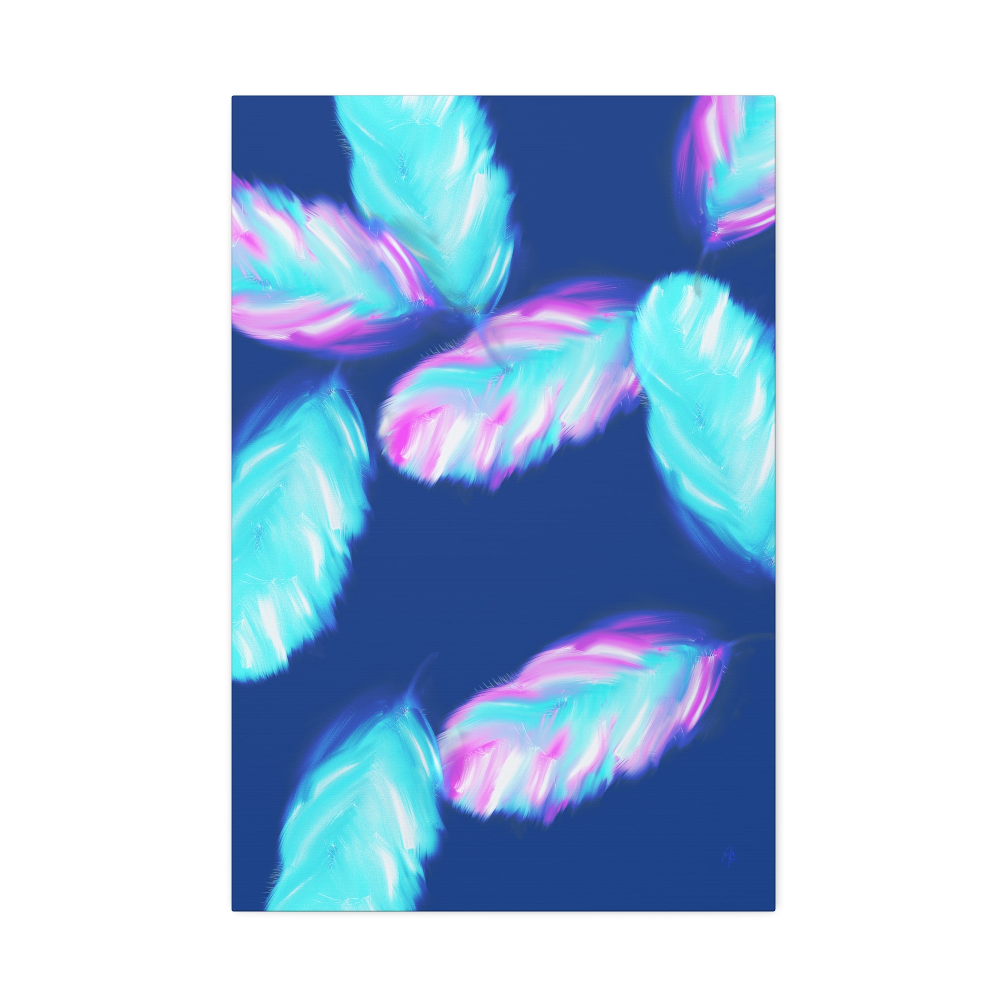 Abstract Neon Feathers Canvas Print — Turquoise & Pink Stretched Wall Art