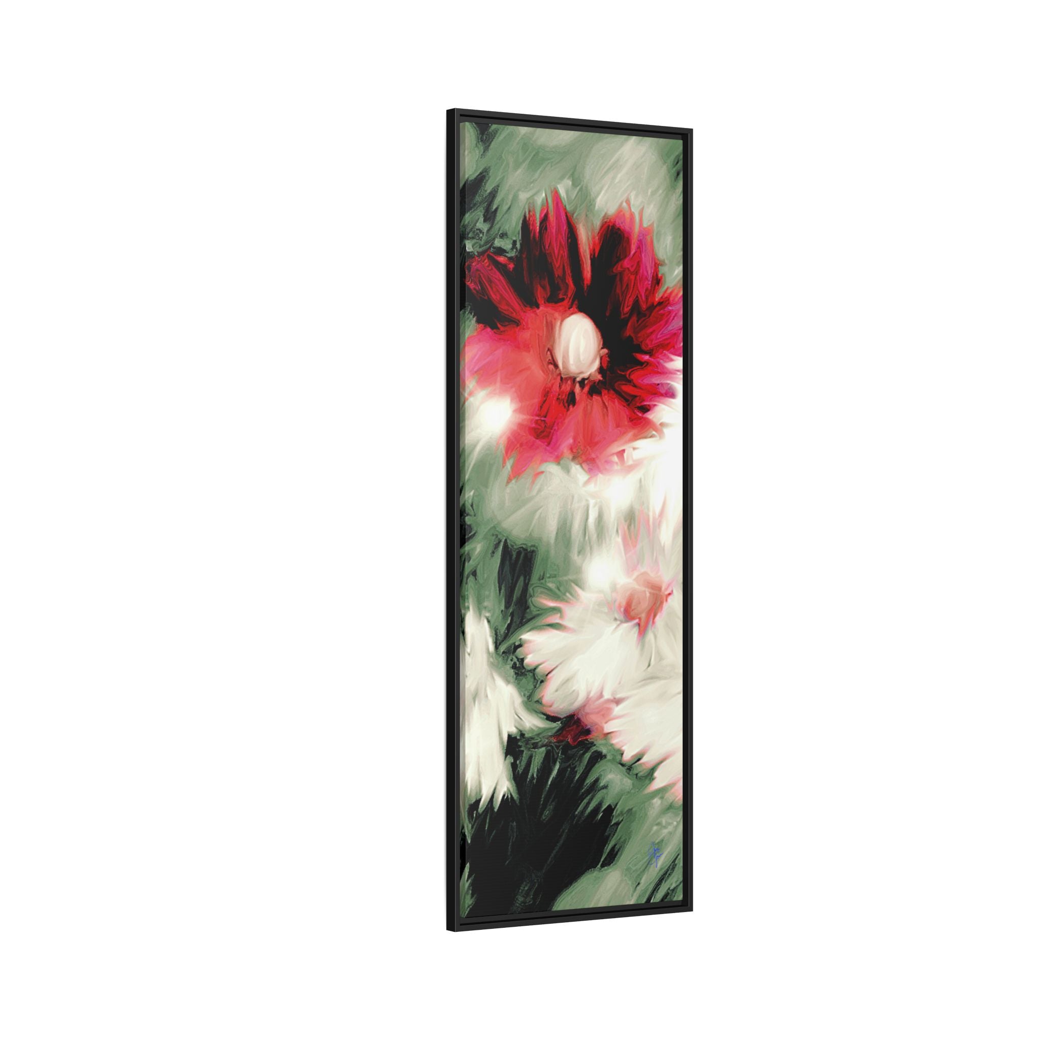 Framed Matte Canvas Print — Blurred Red & White Floral Art