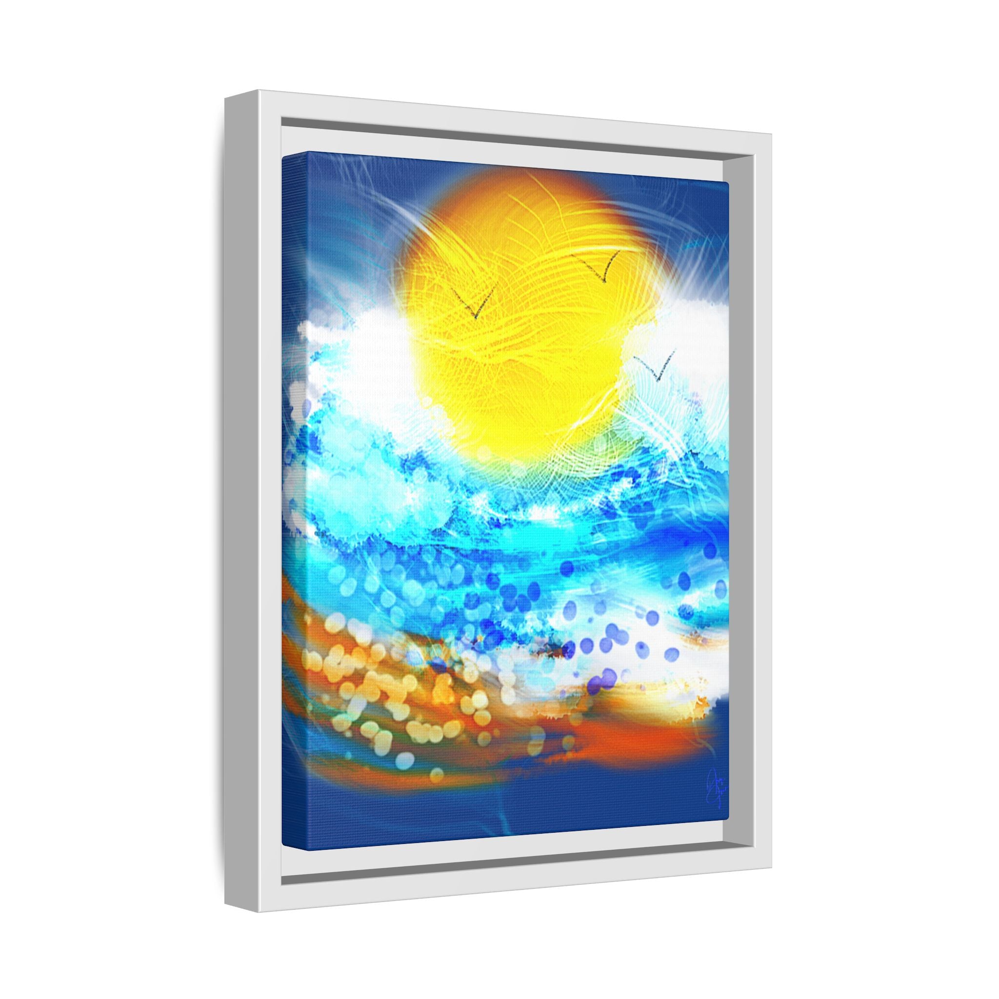 Sunshine Shore Matte Canvas Framed Wall Art — Bright Abstract Beach Print
