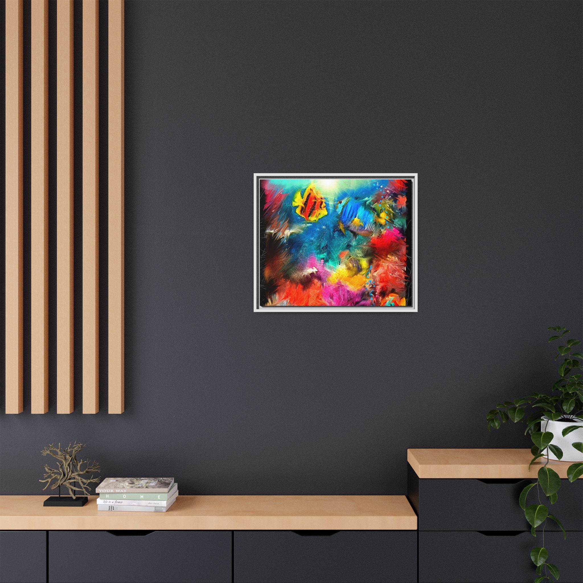 Framed Abstract Color Explosion Canvas — Vibrant Multi‑Color Wall Art