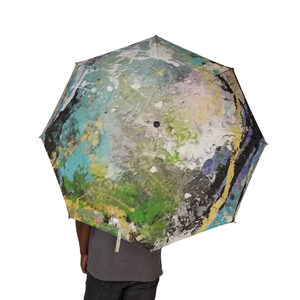Artistic Semi-Automatic Foldable Umbrella - Colorful Abstract Design by Artist-Angie Jones