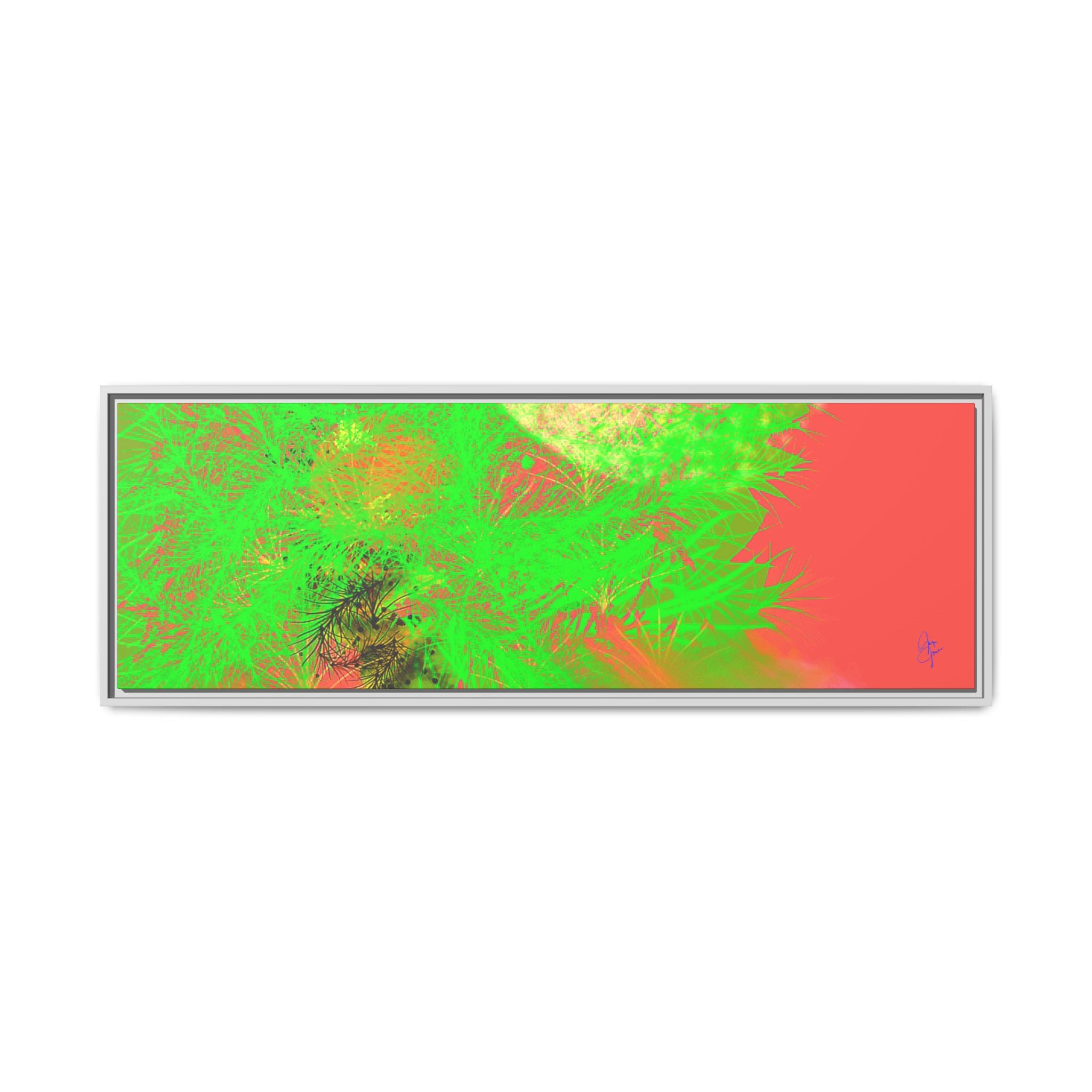 Abstract Neon Tree Matte Canvas Framed Art — Vibrant Green Moon Landscape