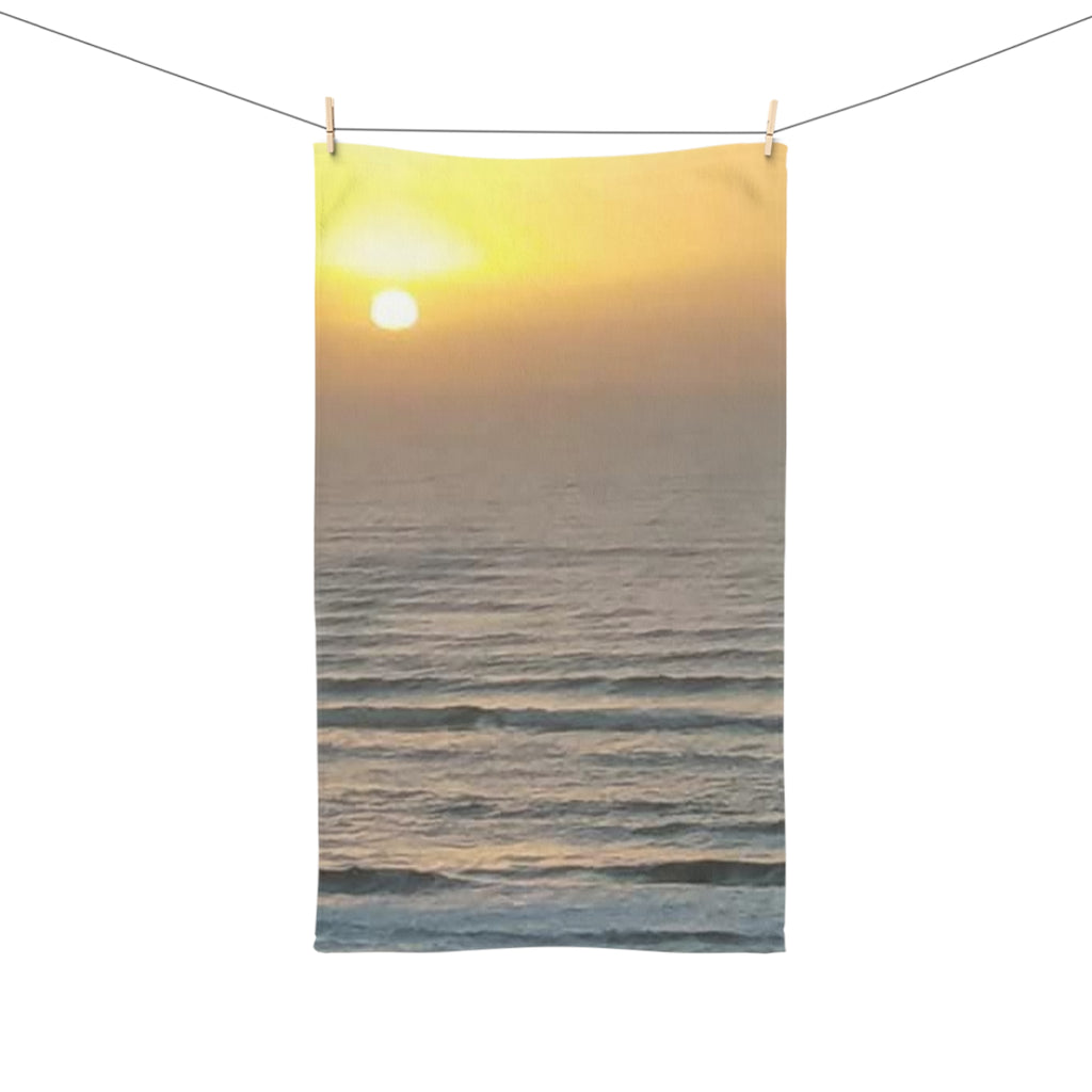 Sunrise Ocean Hand Towel — Beachy Coastal Décor, Serene Sunset Waves