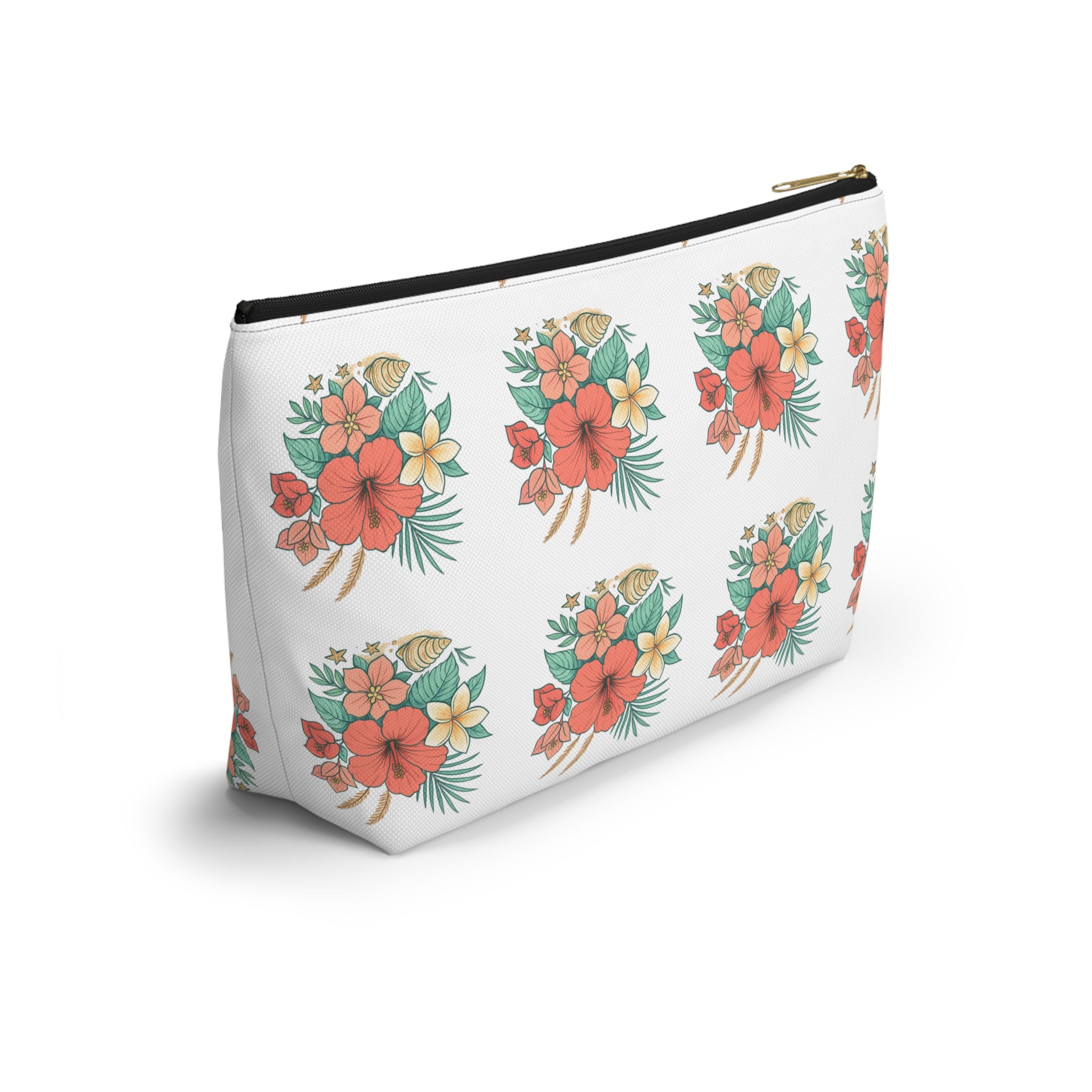 Tropical Floral Accessory Pouch — Hibiscus Cosmetic Bag with T-Bottom