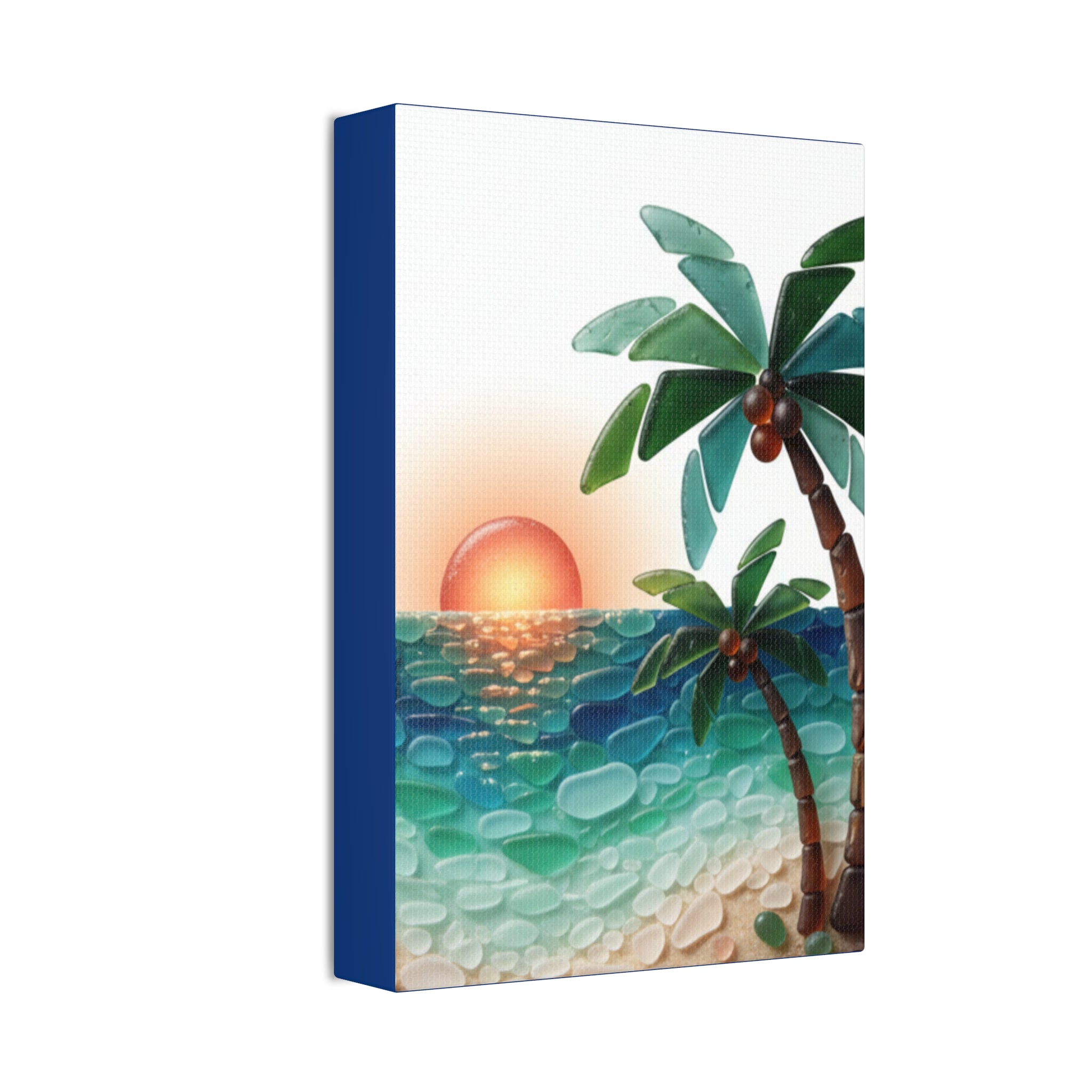 Tropical Sunset Canvas Wall Art — Palm Tree Beach Seascape Stretched Canvas