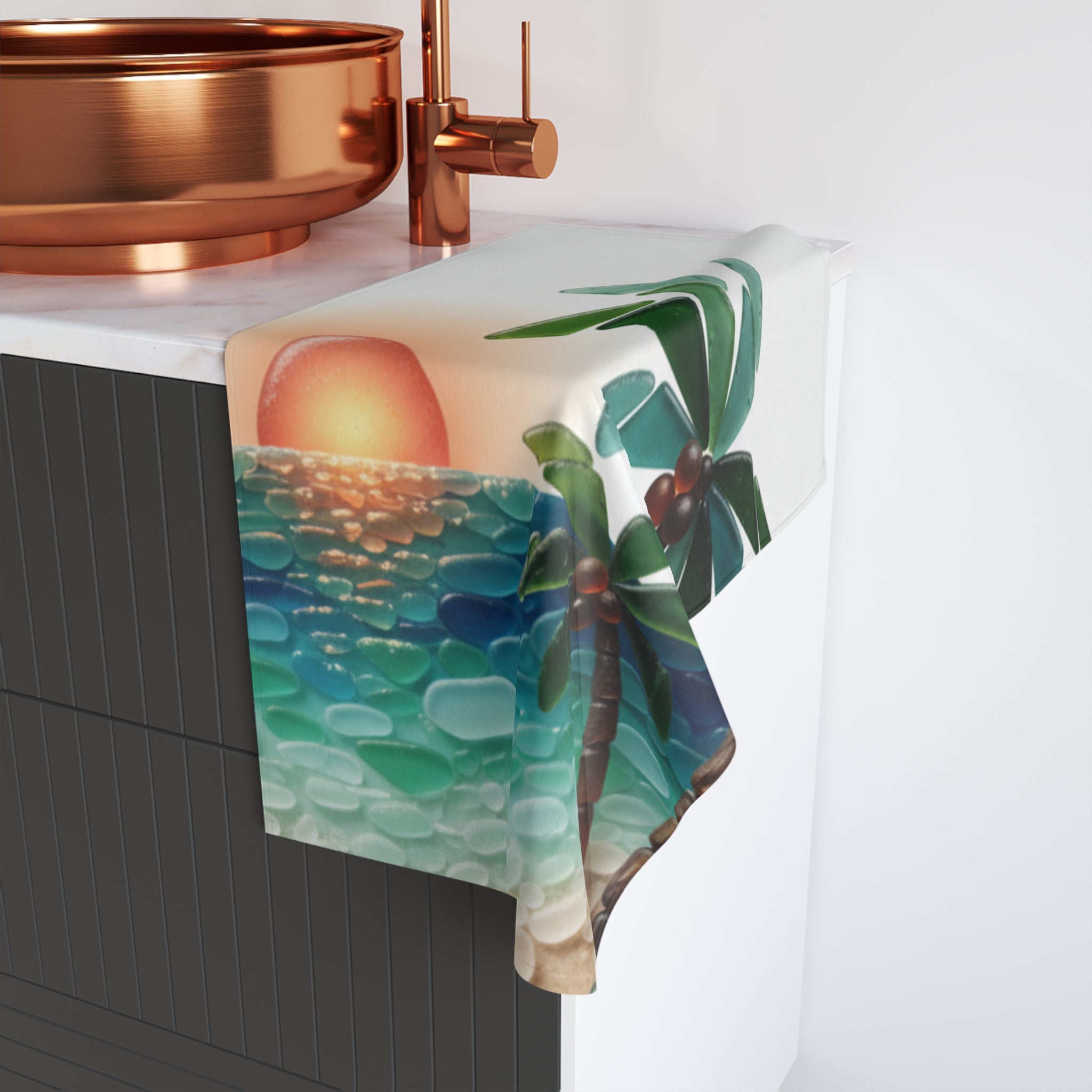 Tropical Sunset Palm Hand Towel — Beachy Coastal Kitchen & Bathroom Towel