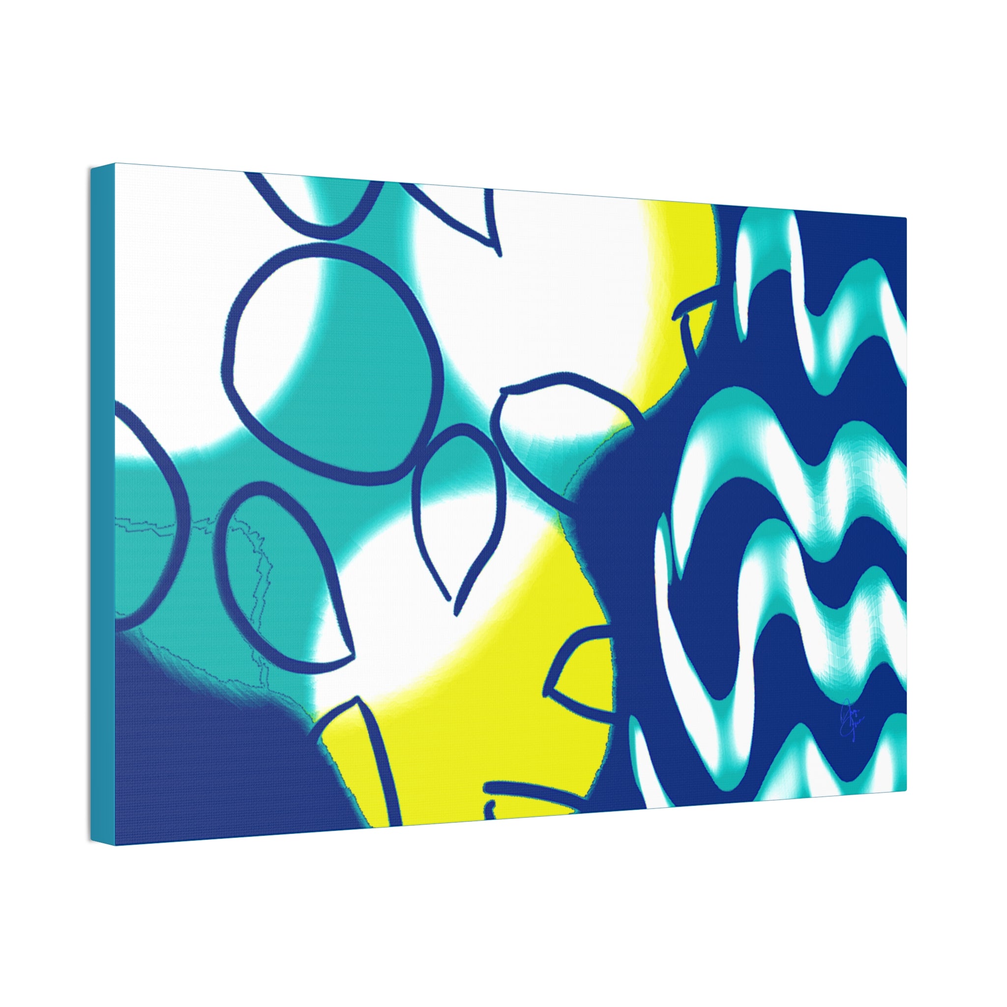 Abstract Ocean Waves Jellyfish Canvas Art — Blue & Teal Modern Wall Decor, Stretched 1.5"