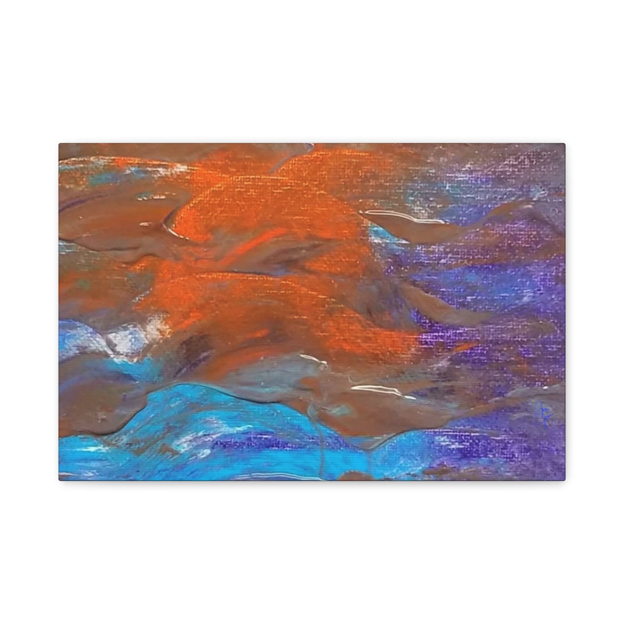 Abstract Ocean Waves Matte Canvas Art - Blue & Orange Textured Stretched Canvas