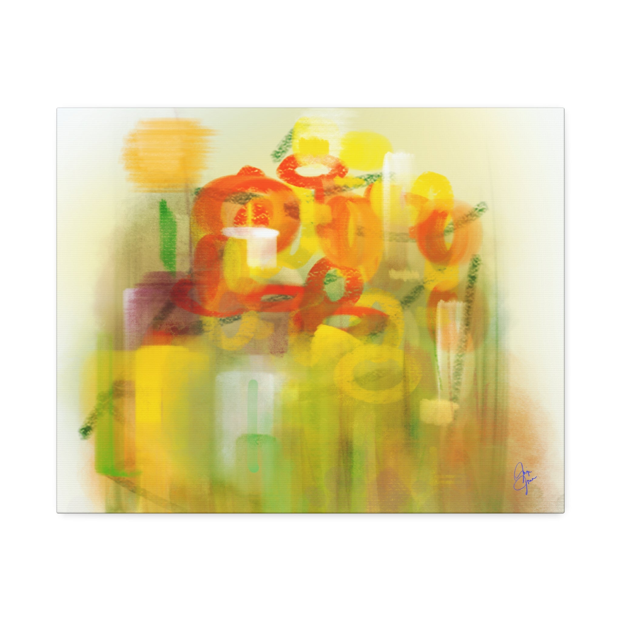 Abstract Floral Canvas Print – Yellow & Orange Stretched Wall Art (1.5" Depth)