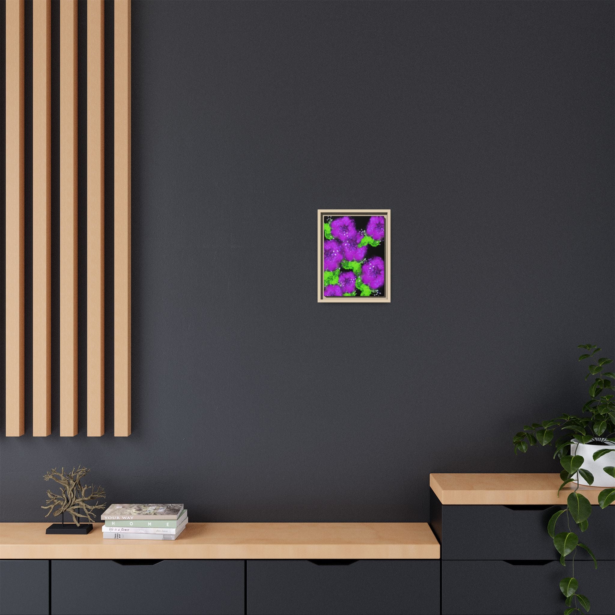 Framed Floral Canvas Print — Matte Multi-Color Blooms Wall Art