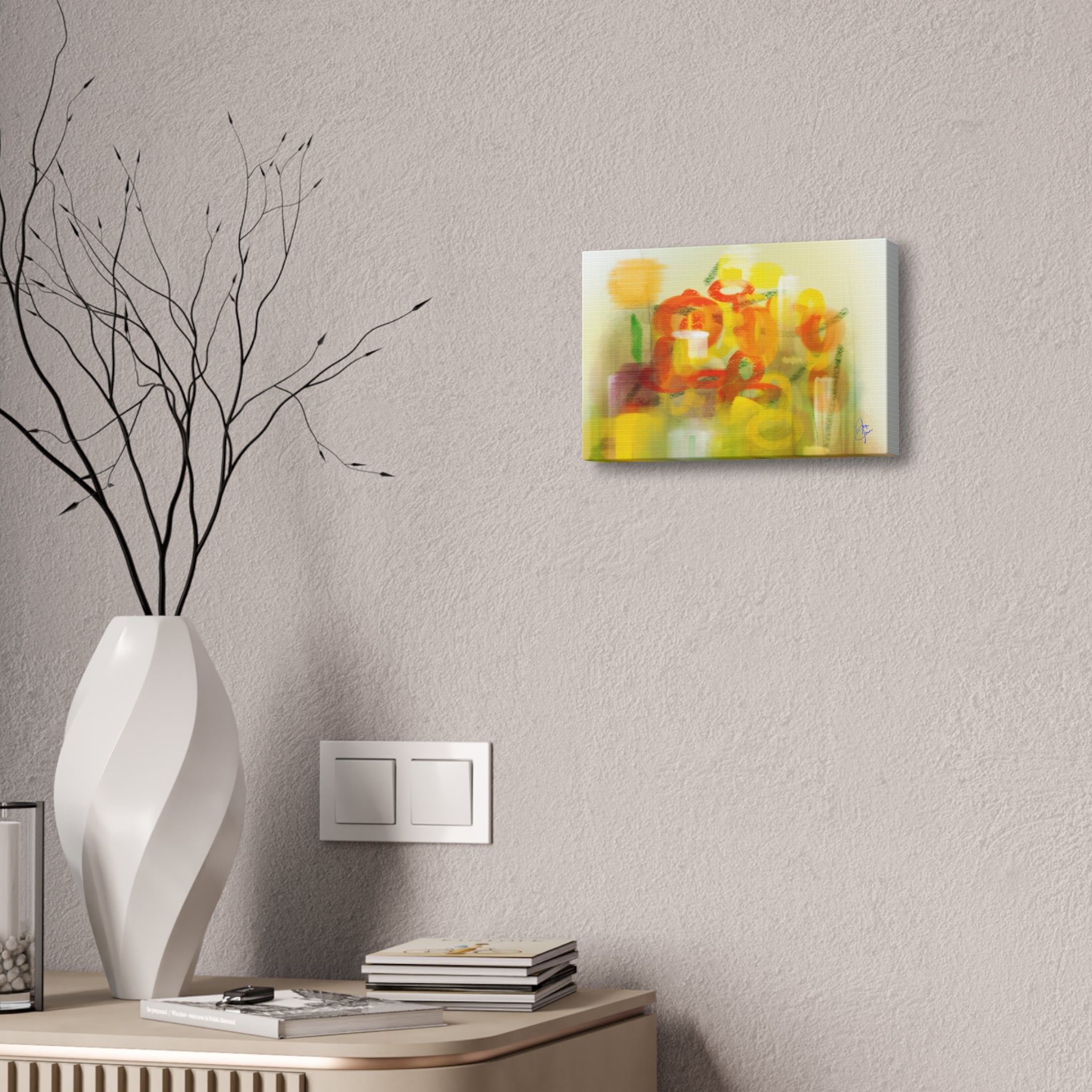 Abstract Floral Canvas Print – Yellow & Orange Stretched Wall Art (1.5" Depth)