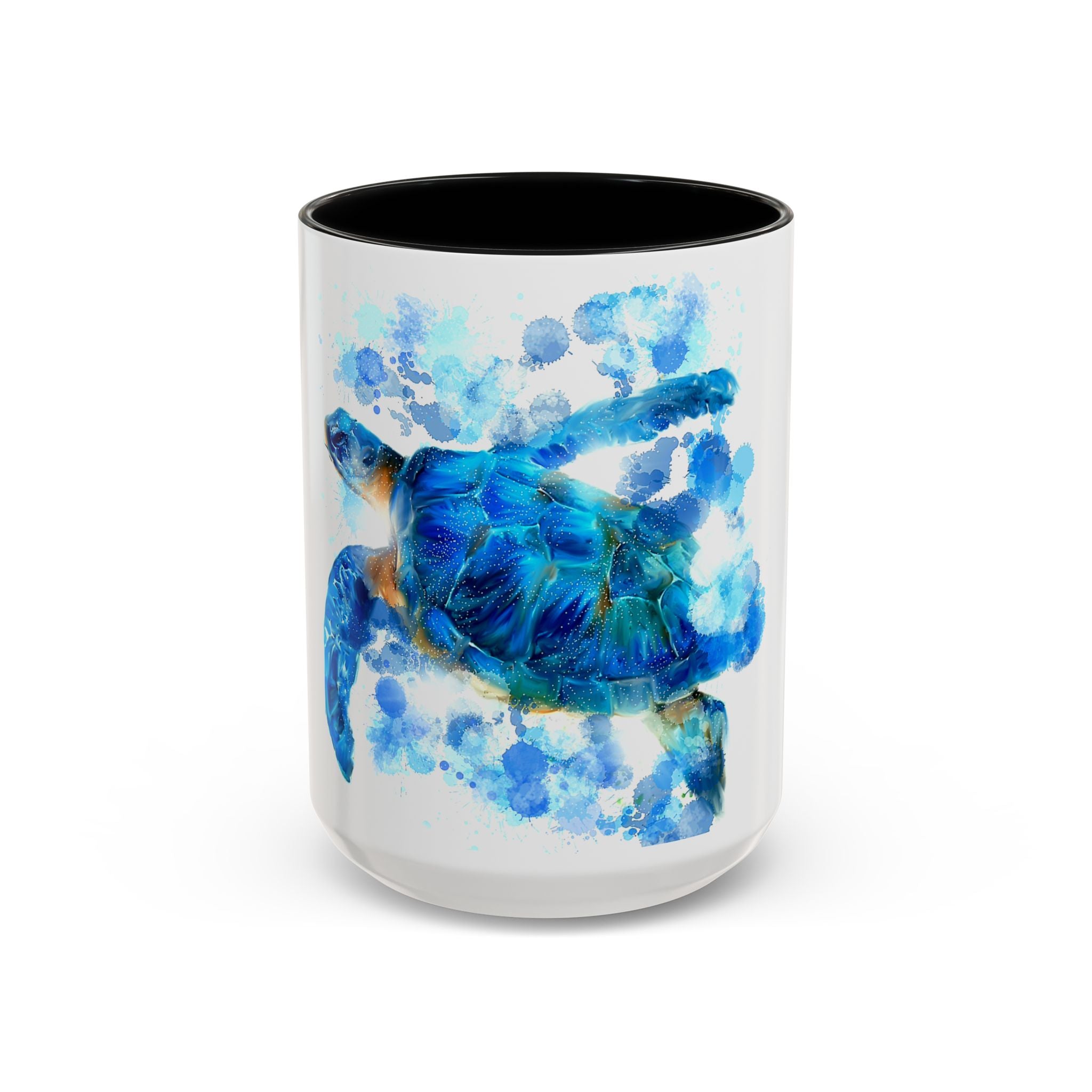 Blue Sea Turtle Accent Coffee Mug — Watercolor Ocean Turtle 11/15oz