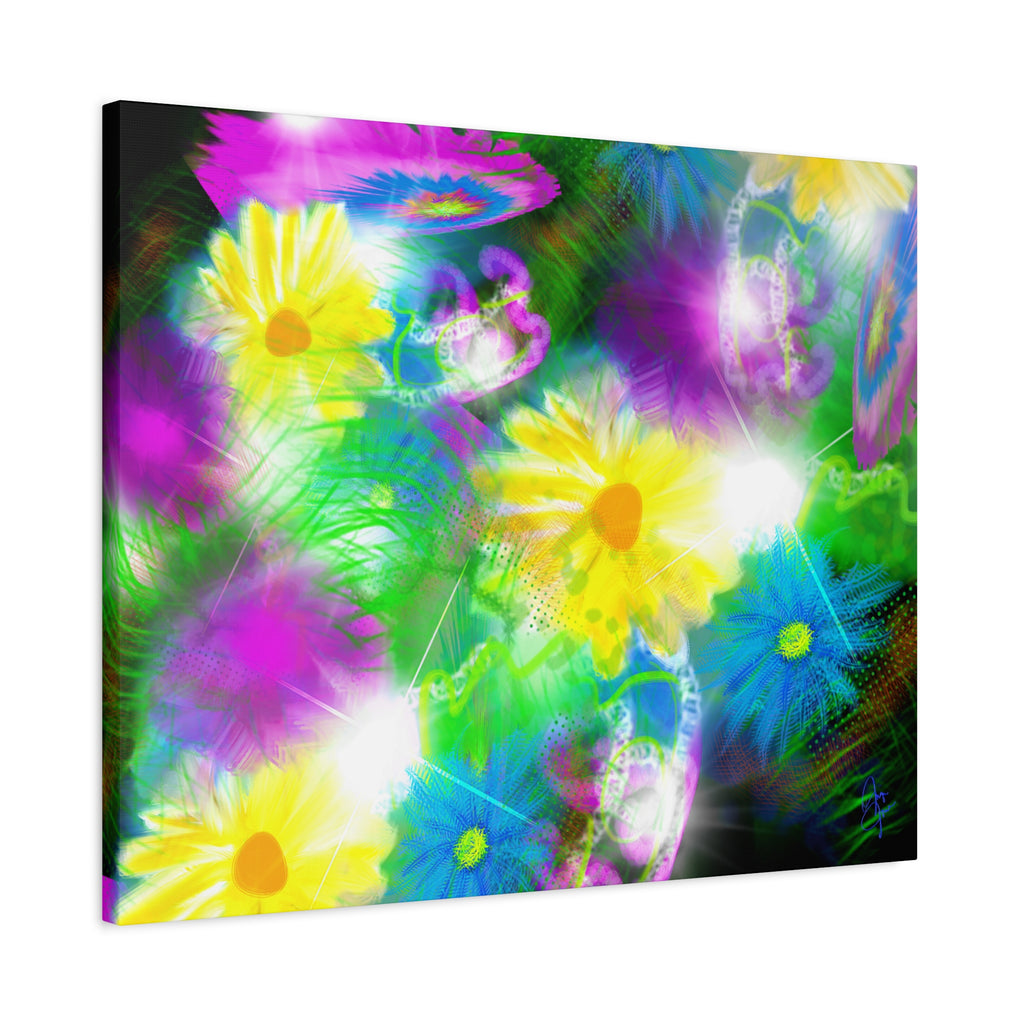 Bright Floral Abstract Matte Canvas Wall Art — Vibrant Daisy Pop