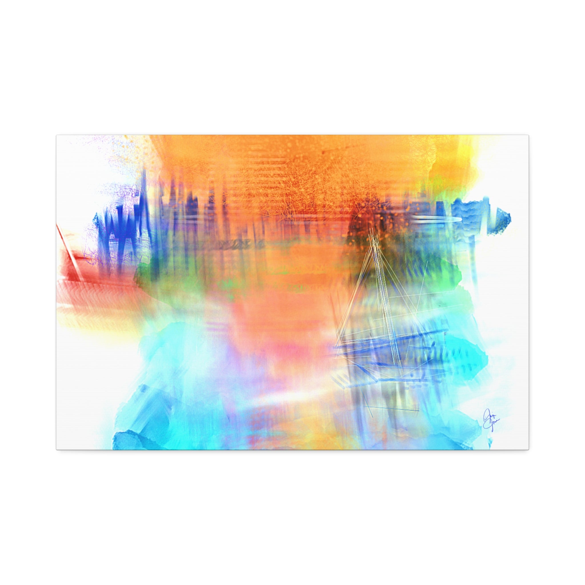 Abstract Color Burst Canvas — Vibrant Orange & Blue Stretched Wall Art