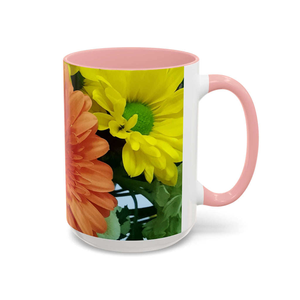 Floral Gerbera Accent Coffee Mug — Orange & Yellow Daisy Photo Wrap (11/15 oz)