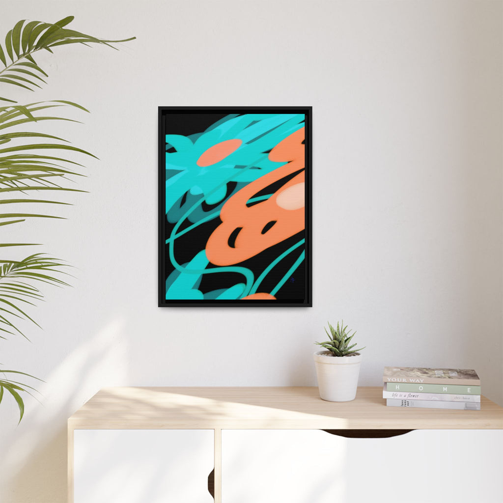 Abstract Teal & Coral Splash Framed Canvas