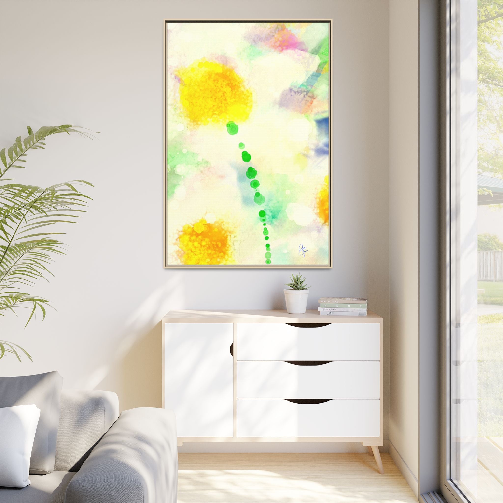 Framed Matte Canvas - Watercolor Yellow Floral Abstract Wall Art