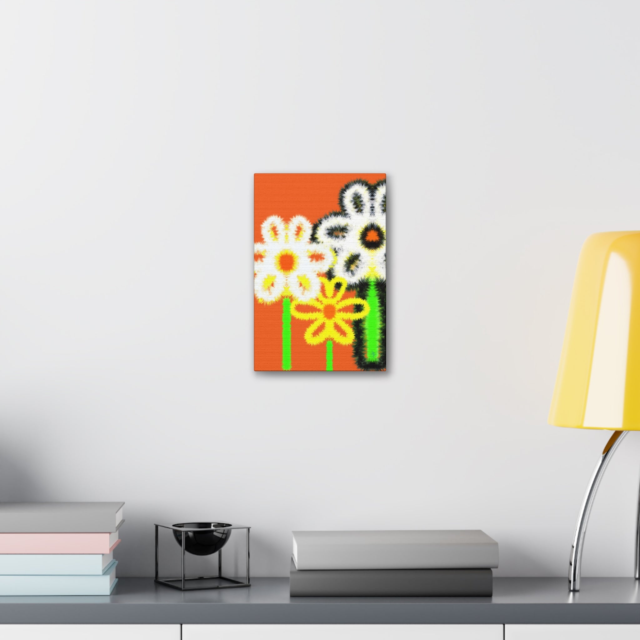Bright Fuzzy Daisies Canvas Art — Yellow Floral Wall Decor, Stretched 1.5"
