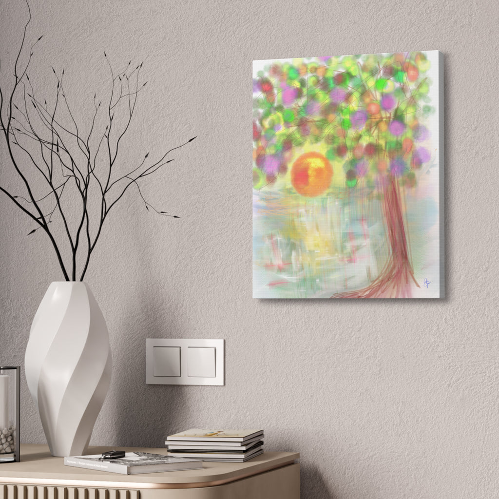Canvas Art Print — Colorful Abstract Tree with Sun, Stretched Canvas 1.5"