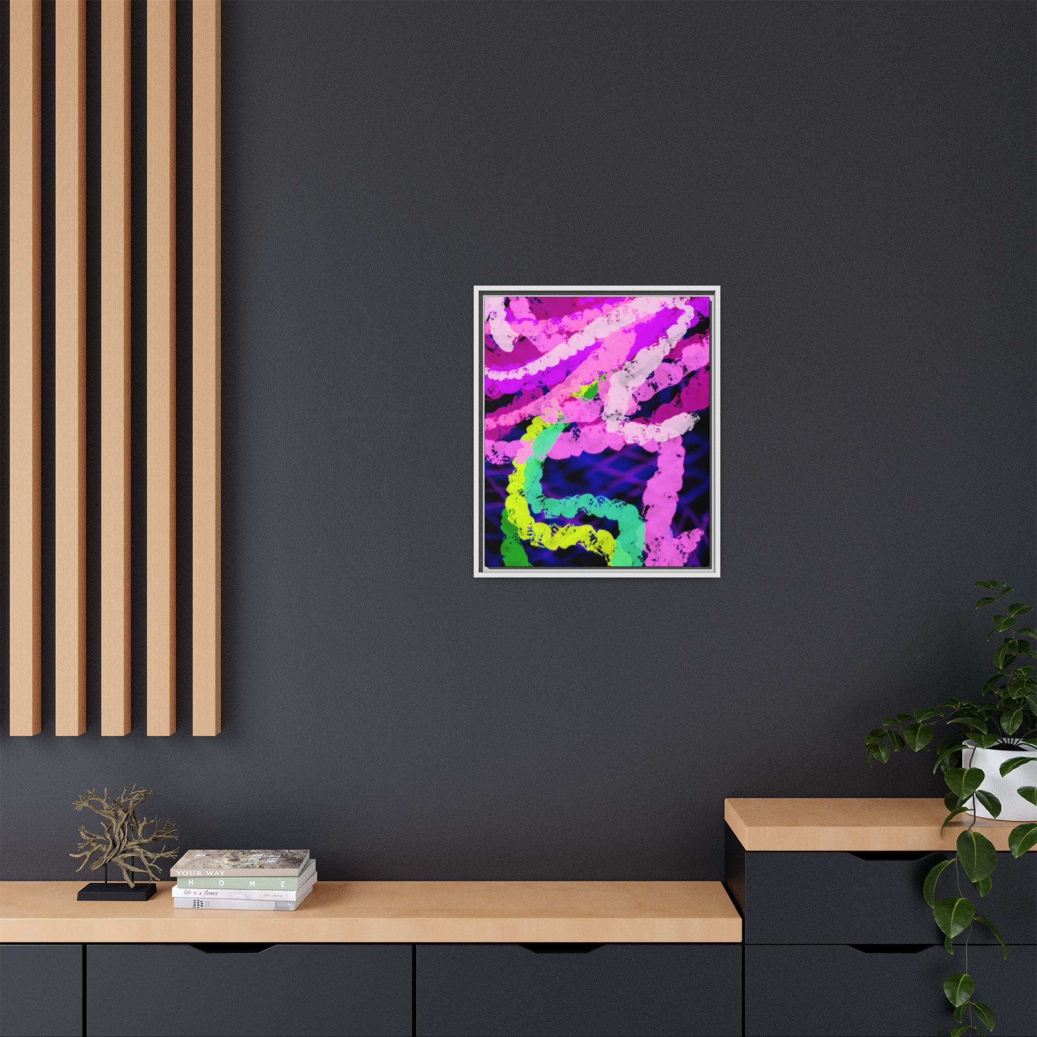 Framed Matte Canvas - Neon Rose Abstract Wall Art