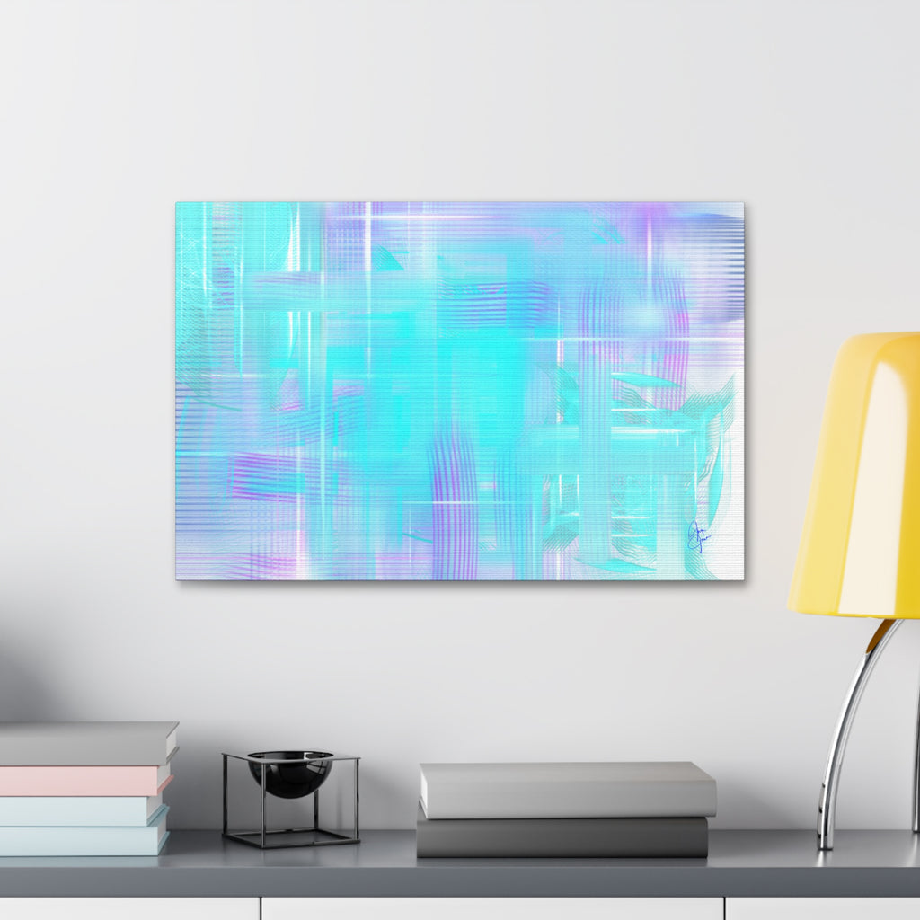 Abstract Aqua Pastel Canvas Art - Turquoise & Lavender Modern Wall Decor (1.5" Stretched)
